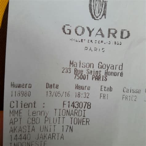 Goyard receipt